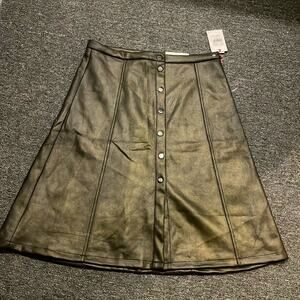 Jenna Rose Brand Faux Leather Snap Button Front Skirt Size 12 NWT Black Foil